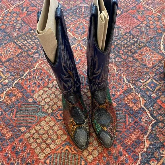 Dan Post Multicolor Snakeskin Python Heeled Boots - Picture 1 of 9